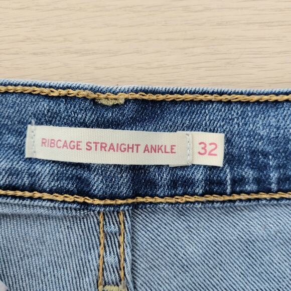 Levi's Ribcage Ankle Straight Leg Jeans Button Fly Medium Wash High Rise 32 - Picture 7 of 9